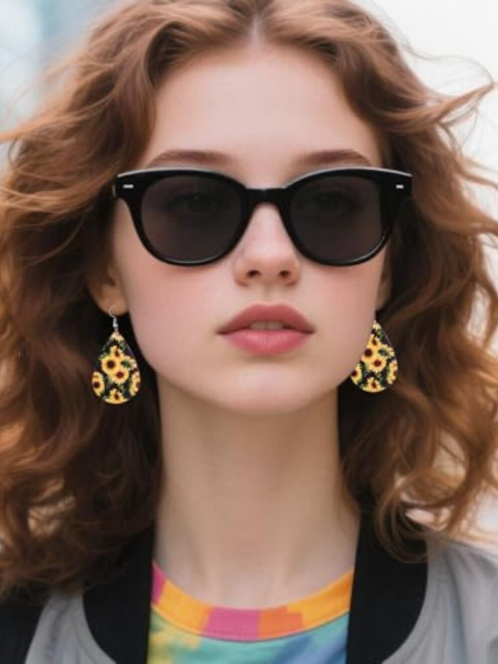 Sunflower Earrings for Women Leather Teardrop Dangle Drop Jewelry Outfits